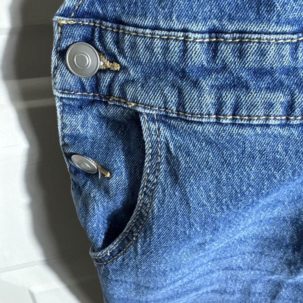 No Boundaries Womens Denim Shortalls Medium Wash Blue Raw Hem Size L 11-13 - Picture 5 of 8